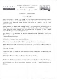 Anne Frank Rencontre au Théâtre des Martyrs Programme 11 10 20